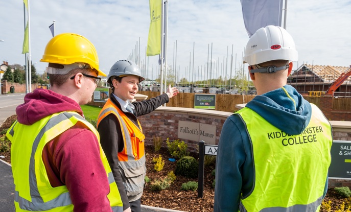 Construction Students, Employer Pointing In Distance